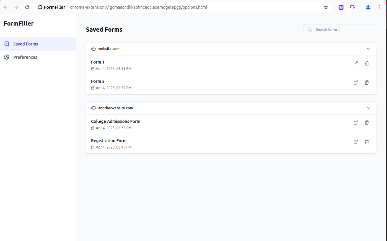 FormFiller saved forms